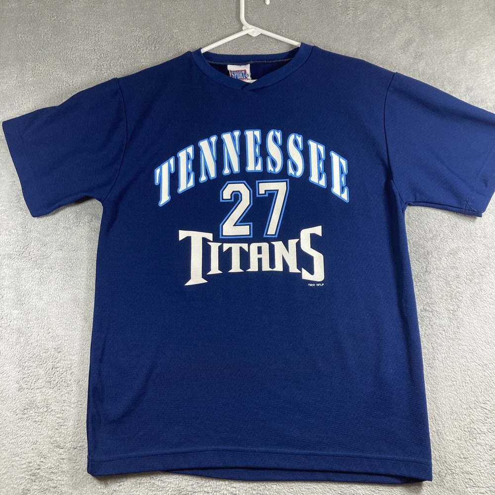 Vtg Tennessee Titans Adult Shirt Large Blue Y2K Eddie George #27 NFL Football
